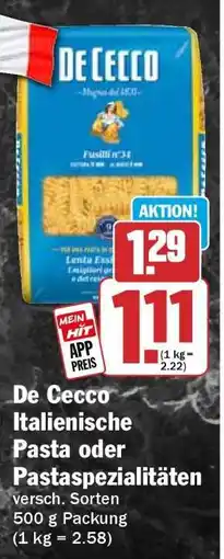 HIT De Cecco Italienische Pasta oder Pastaspezialitäten Angebot