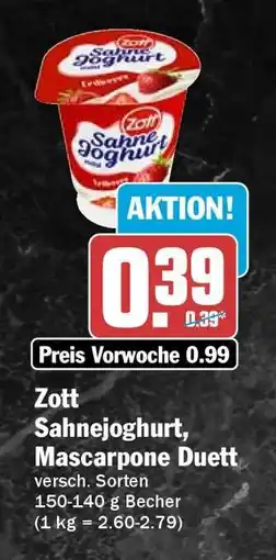 HIT Zott Sahnejoghurt, Mascarpone Duett Angebot