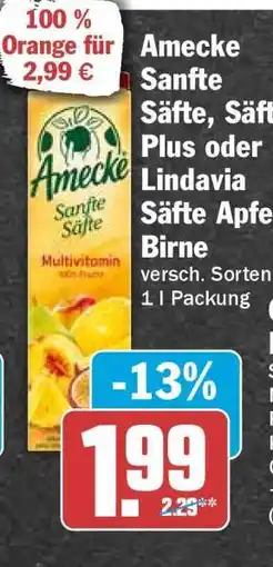 HIT Amecke Sanfte Säfte, Säfte Plus oder Lindavia Säfte Apfel Birne Angebot
