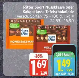 Edeka Ritter Sport Nussklasse oder Kakaoklasse Tafelschokolade Angebot