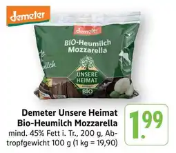 Edeka Demeter Unsere Heimat Bio-Heumilch Mozzarella Angebot