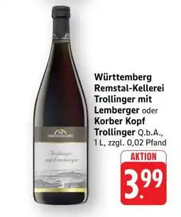 Edeka Württemberg Remstal-Kellerei Trollinger mit Lemberger oder Korber Kopf Trollinger Angebot