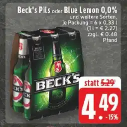 Edeka Beck's Pils oder Blue Lemon 0,0% Angebot