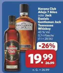 Combi Havana Club Añejo 7 Años oder Jack Daniels Gentleman Jack Tennessee Whiskey Angebot