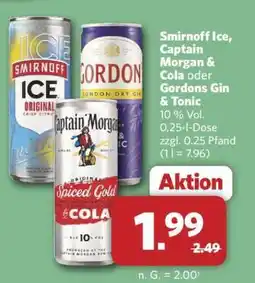 Combi Smirnoff Ice, Captain Morgan & Cola oder Gordons Gin & Tonic Angebot
