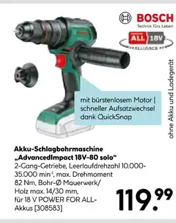 Hellweg Bosch akku-schlagbohrmaschine advancedimpact 18v-80 solo Angebot
