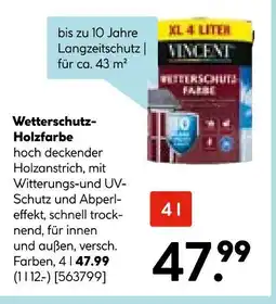 Hellweg Vincent wetterschutz-holzfarbe xl 4 liter Angebot