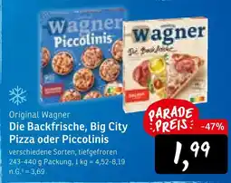 KONSUM Original wagner die backfrische, big city pizza oder piccolinis Angebot