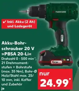 Kaufland Parkside Akku-Bohrschrauber 20 V PBSA 20-Li Angebot