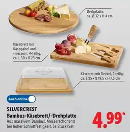 Lidl Silvercrest bambus-käsebrett mit käsegabel und -messern Angebot