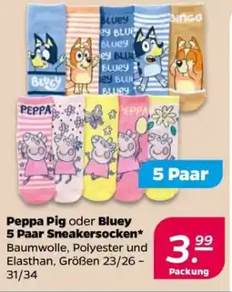 NETTO Peppa Pig oder Bluey 5 Paar Sneakersocken Angebot