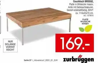 Zurbrüggen Couchtisch Brügge, Platte In Wildeiche Massiv Angebot