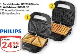 Globus PHILIPS Sandwichmaker HD2331/90 oder Waffeleisen HD2332/90 Angebot