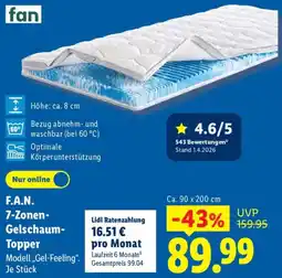 Lidl F.A.N. 7-Zonen Gelschaum Topper Angebot