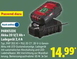 Lidl PARKSIDE Akku 20 V/2 Ah + Ladegerät 2,4 A Angebot