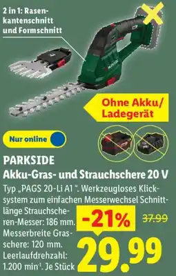 Lidl PARKSIDE Akku-Gras- und Strauchschere 20 V Angebot