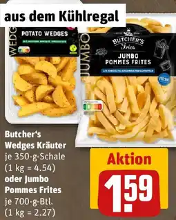 REWE Butcher's Wedges Kräuter oder Jumbo Pommes Frites Angebot