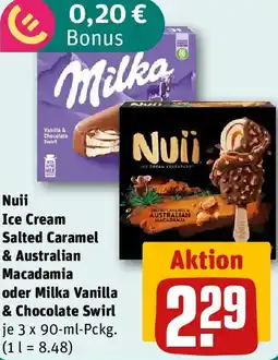 REWE Nuii Ice Cream Salted Caramel & Australian Macadamia oder Milka Vanilla & Chocolate Swirl Angebot
