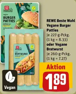 REWE REWE Beste Wahl Vegane Burger Patties oder Vegane Bratwurst Angebot