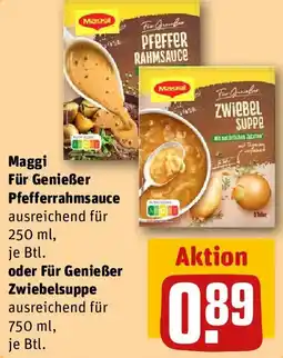 REWE Maggi Für Genießer Pfefferrahmsauce oder Für Genießer Zwiebelsuppe Angebot