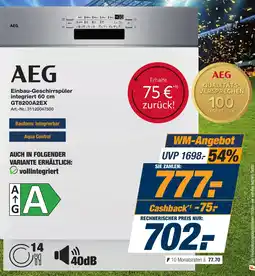 Expert Technomarkt AEG Einbau-Geschirrspüler integriert 60 cm GT8200A2EX Angebot