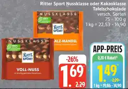 Edeka Ritter Sport Nussklasse oder Kakaoklasse Tafelschokolade Angebot