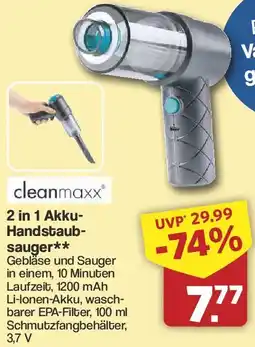 Famila Nord West cleanmaxx 2 in 1 Akku Handstaubsauger Angebot