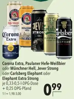 CITTI Markt Corona Extra, Paulaner Hefe-Weißbier oder Münchner Hell, Jever Strong oder Carlsberg Elephant oder Elephant Extra Strong Angebot