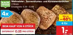 Netto Marken-Discount BACK STUBE Weltmeister-, Sonnenblumen- und Kürbiskernbrötchen Angebot
