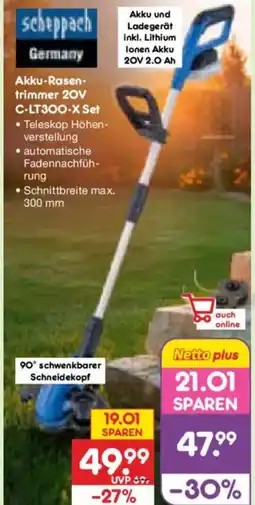 Netto Marken-Discount Scheppach Akku-Rasentrimmer 20V C-LT300-X Set Angebot