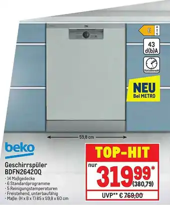 METRO Beko Geschirrspüler Bdfn26420q Angebot