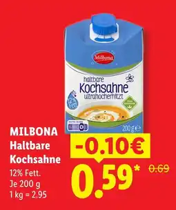 Lidl Milbona haltbare kochsahne Angebot