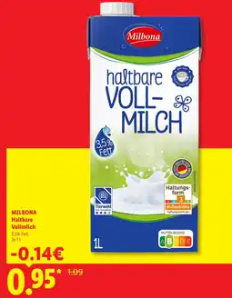Lidl Milbona haltbare vollmilch Angebot