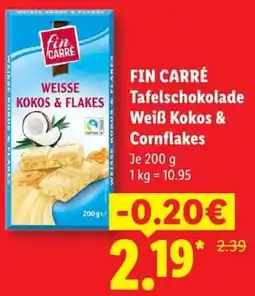 Lidl FIN CARRÉ Tafelschokolade Weiß Kokos & Cornflakes Angebot