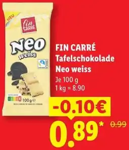 Lidl FIN CARRÉ Tafelschokolade Neo weiss Angebot