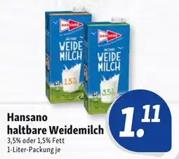 Nah & Frisch Hansano haltbare Weidemilch Angebot