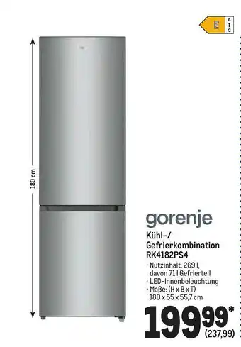 METRO Gorenje Kühl- Oder Gefrierkombination Rk4182ps4 Angebot