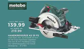 BBM Baumarkt Metabo Handkreissäge Ks55fs Angebot