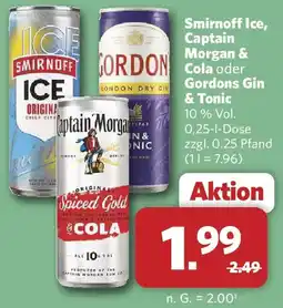 Combi Smirnoff Ice, Captain Morgan & Cola oder Gordons Gin & Tonic Angebot