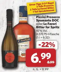 Combi Piccini Prosecco Spumante DOC oder Le Favori Bitter for Spritz Angebot