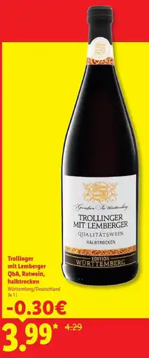 Lidl Trollinger mit Lemberger QbA, Rotwein, halbtrocken Angebot