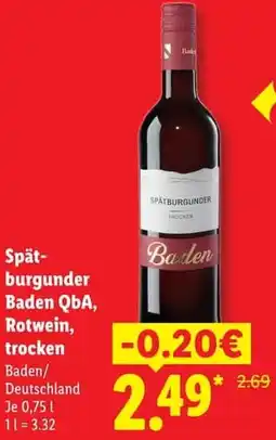 Lidl Spätburgunder Baden QbA, Rotwein, trocken Angebot