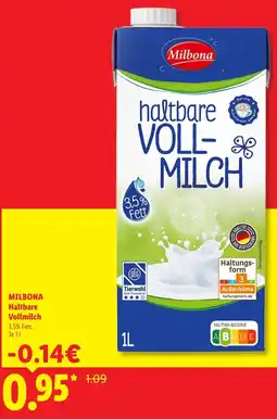 Lidl MILBONA Haltbare Vollmilch Angebot