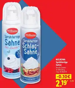 Lidl MILBONA Sprühfertige Sahne Angebot