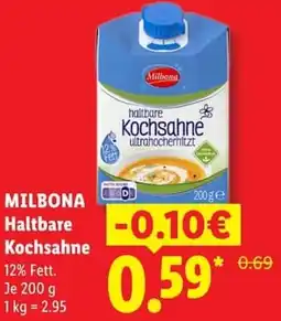 Lidl MILBONA Haltbare Kochsahne Angebot