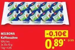Lidl MILBONA Kaffeesahne Angebot