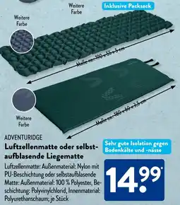 Aldi Süd ADVENTURIDGE Luftzellenmatte oder selbstaufblasende Liegematte Angebot