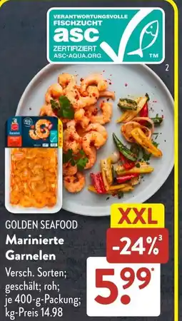 Aldi Süd GOLDEN SEAFOOD Marinierte Garnelen Angebot