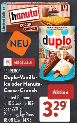 Aldi Süd FERRERO Duplo-Vanilla Ice oder Hanuta Cocoa-Crunch Angebot