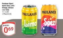 Globus Paulaner Spezi, Spezi Zero, Limo Orange, Zitrone oder Cola Angebot